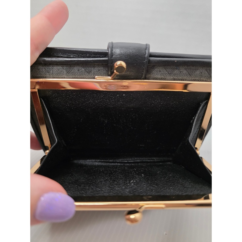 Vintage 90s Triangle Pattern Checkbook Wallet Kiss Lock Coin Purse Black - Picture 3 of 10